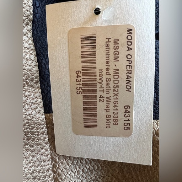 MSGM Milano Hammered Satin Wrap Skirt Yellow Navy Beige Size 42 (US 6/8) NWT - Picture 7 of 9